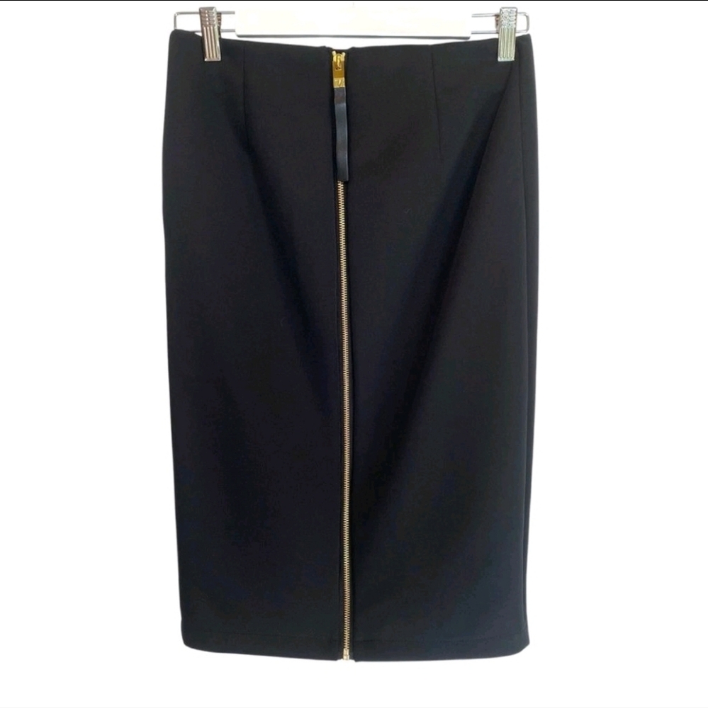 Vince Camuto Elegant Black Pencil Skirt with Gold Zipper
